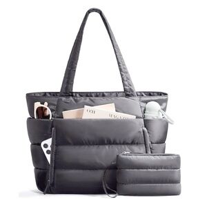 BAGSTELLAR Puffer Tote Travel Bag in Charcoal Gray